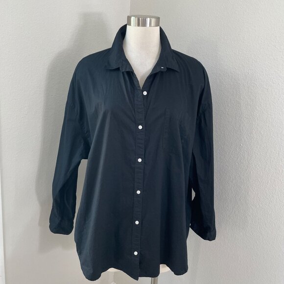 Old Navy Womens Large Black Boyfriend Shirt Button Up Relax Long Sleeve Blouse - Picture 1 of 9